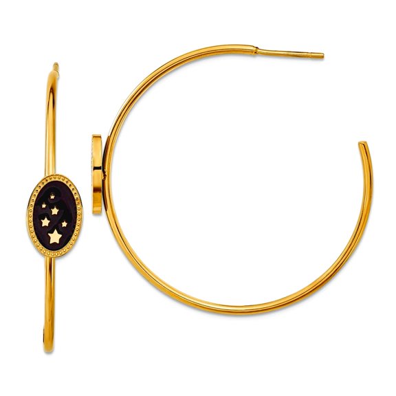 Stainless Steel Polished Yellow Ip Plated Enameled Stars Post Hoop Earrings 41.5x40mm Wide 8mm Thick Hoop Earring for Wo