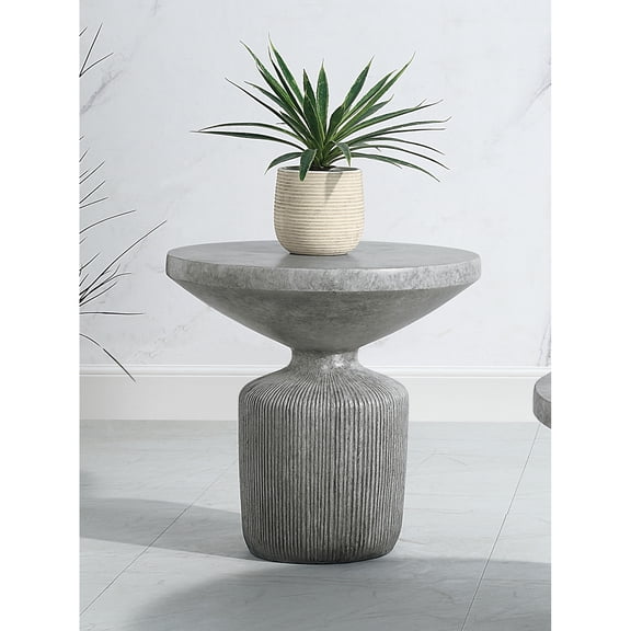 40mm Thick Concrete Table In Weathered Gray, No Assembly Required, 21x21x20 Inches, 26 Pounds, Natural Style Design, 19" Floor Gap Gray End With Robust Top, Needed, In, Lb, Aesthetic, Space