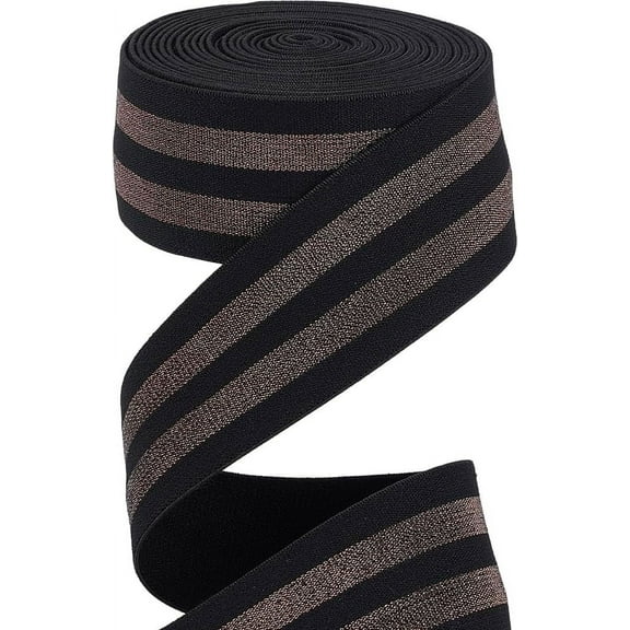 40mm Wide Metallic Chocolate Striped Twill Elastic Band 4.7 Yards Black Stretch Ribbon Trim Comfor DIY table Glitter Stripes Headband for DIY Waistband Sewing Craft Project Webbing Garment
