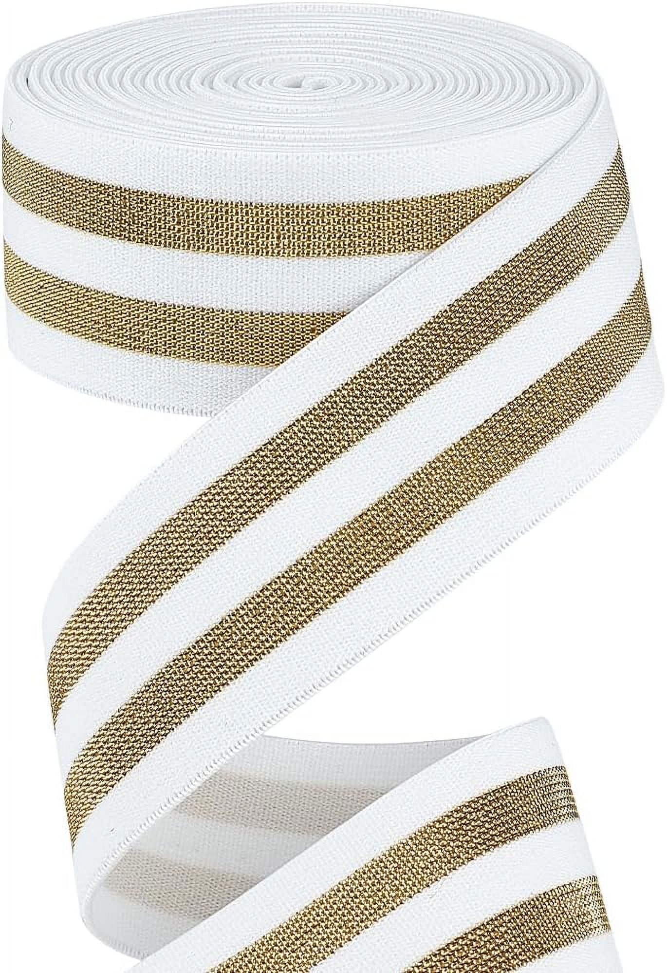 40mm Wide Metallic Silver Striped Twill Elastic Band 4.7 Yards White ...