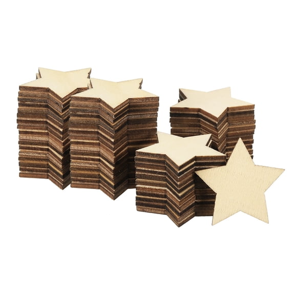 40mm Wooden Stars, 100 Pack Unfinished Wood Stars Blank Wooden Cutouts