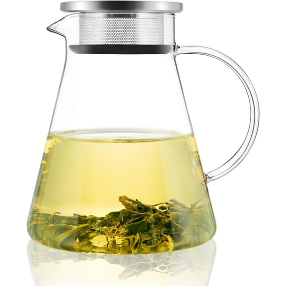 40oz/1200ml Glass Teapot Stovetop Safe,One-Touch Clear Tea Kettle,Blooming and Loose Leaf Tea Maker