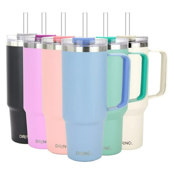 40oz 30 oz with Handle, Straw Lid, Insulated Stainless Steel Travel Mug Water Bottle Ice Coffee Cup For Cold and Hot, BigSur (30oz, Sky Blue)