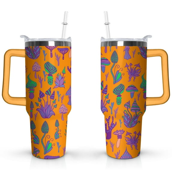 40oz Abstract Fantasy Mushrooms Stainless Steel Flip Straw Tumbler Spill Proof Travel Cup Double Wall Vacuum Insulated Coffee Mug with Top Handle