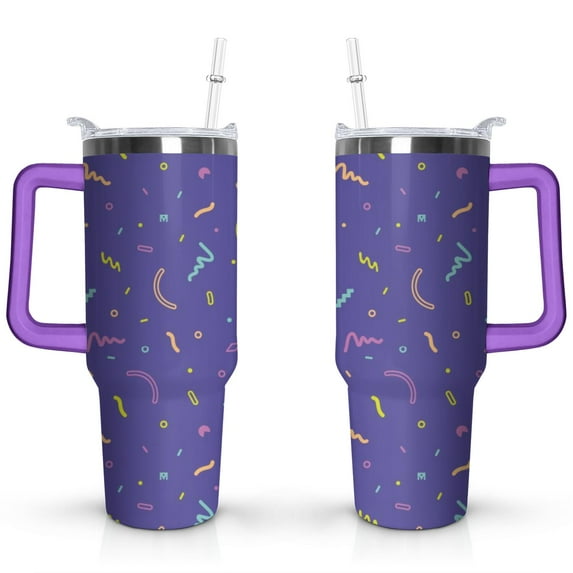 40oz Abstract Geometric Pattern Stainless Steel Flip Straw Tumbler Spill Proof Travel Cup Double Wall Vacuum Insulated Coffee Mug with Top Handle