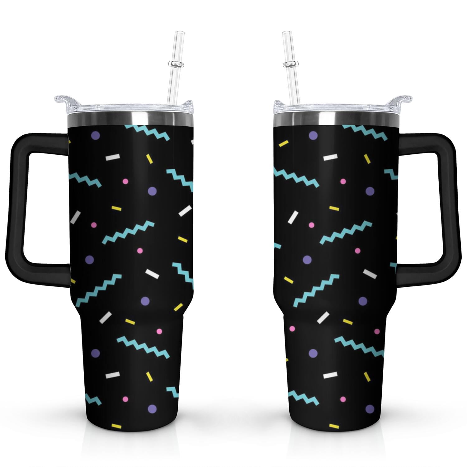 40oz Abstract Geometric Pattern Stainless Steel Flip Straw Tumbler Spill  Proof Travel Cup Double Wall Vacuum Insulated Coffee Mug with Top Handle -  Walmart.com