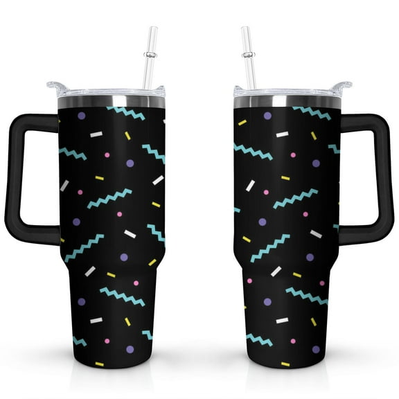 40oz Abstract Geometric Pattern Stainless Steel Flip Straw Tumbler Spill Proof Travel Cup Double Wall Vacuum Insulated Coffee Mug with Top Handle