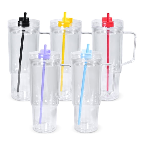 40oz Acrylic Snow Globe Tumbler with Handle Pre-Drilled Double Wall Plastic Clear cup with lid with straw with plug For Glitter Glitter snow globe 20 pack