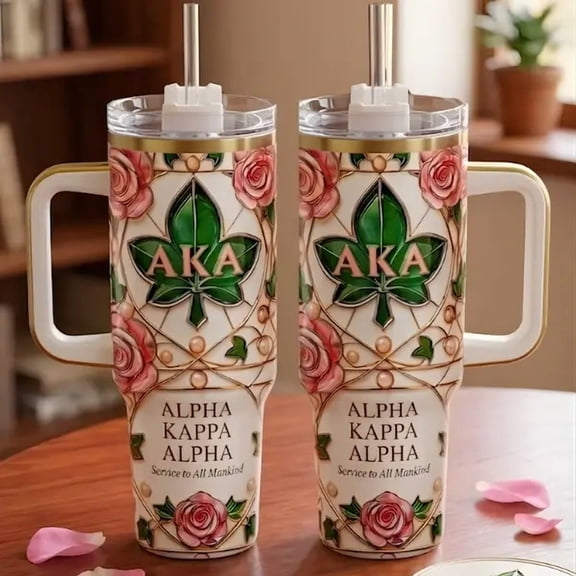 40oz Aka Inspired Floral Tumbler, Insulated Travel Cup for Hot and Cold Drinks