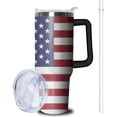 thumbnail image 1 of 40oz American Flag Tumbler with Handle and Straw - Insulated Stainless Steel Coffee Mug & Water Bottle, Ideal Gift for Memorial Day, Veterans Day, Independence Day, Labor Day, and Patriots., 1 of 6