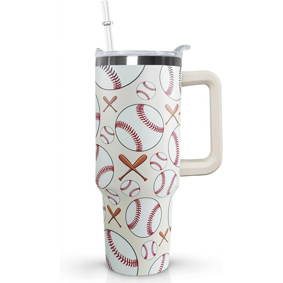 40oz Baseball-Themed Vacuum Insulated Travel Tumbler with Handle, Lid & Straw - 40oz Baseball Coach Gift, Baseball Accessories