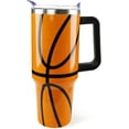 thumbnail image 1 of 40oz Basketball Tumbler with Handle - Insulated Stainless Steel Cup - Gift for Basketball Fans, Men, Women, Coaches, Moms, 1 of 6