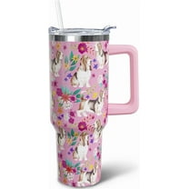 40oz Basset Hound Tumbler with Handle - Insulated Stainless Steel Travel Mug, Coffee Cup & Water Bottle - Gift for Women, Girls, Basset Hound Lovers