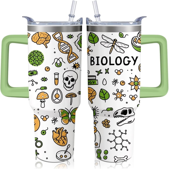 40oz Biology Teacher Gifts Bio Tumbler with Handle and Straw, Biological Stainless Steel Insulated Cup with Lid, Travel Coffee Mug Water Bottle, Birthday Gifts for Women Men