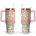 thumbnail image 1 of 40oz Boho Patchwork Tumbler with Handle Lid and Straw,Bohemian Style Colorful Floral Tumblers Gifts for Women Girls Men Adults（Pink）, 1 of 7