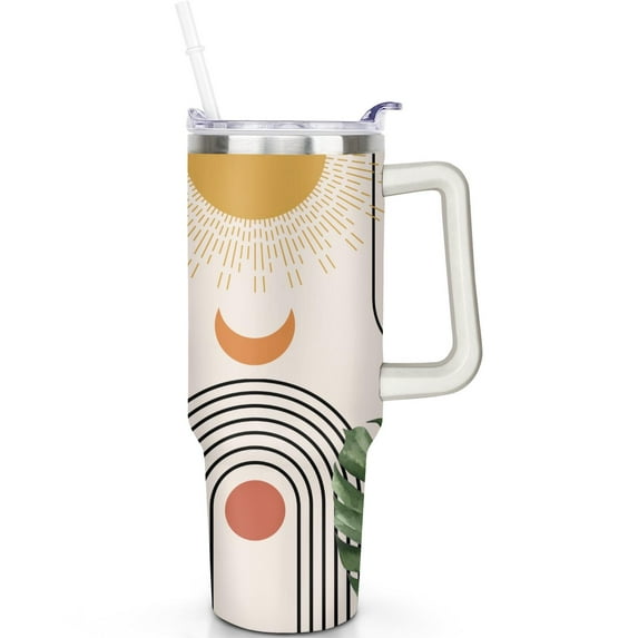 40oz Boho Tumbler with Handle | 40 oz Bohemia Theme Tumbler with Spill Proof Lid & Straw | Double Insulated Travel Coffee Cup | Boho Gifts for Men Women