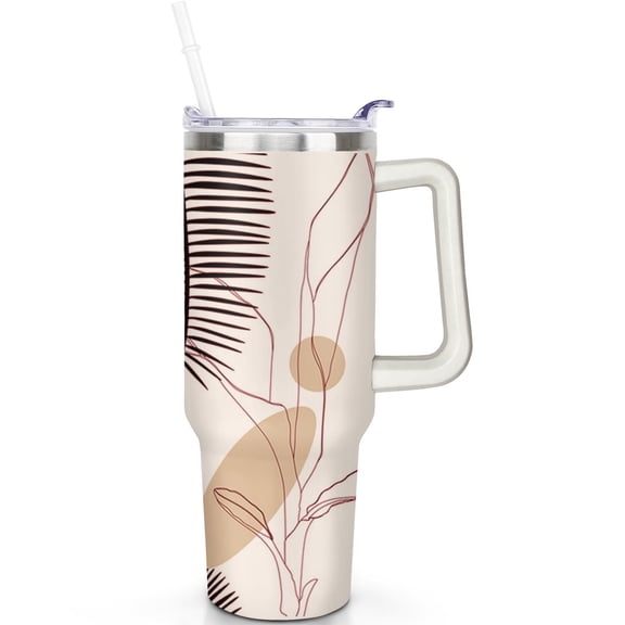 40oz Boho Tumbler with Handle | Modern Bohemia Theme 40 oz Tumbler | Leak-Proof Flip Lid + Straw | Double Wall Stainless Steel Insulated | Stylish Travel Mug | Boho Gifts