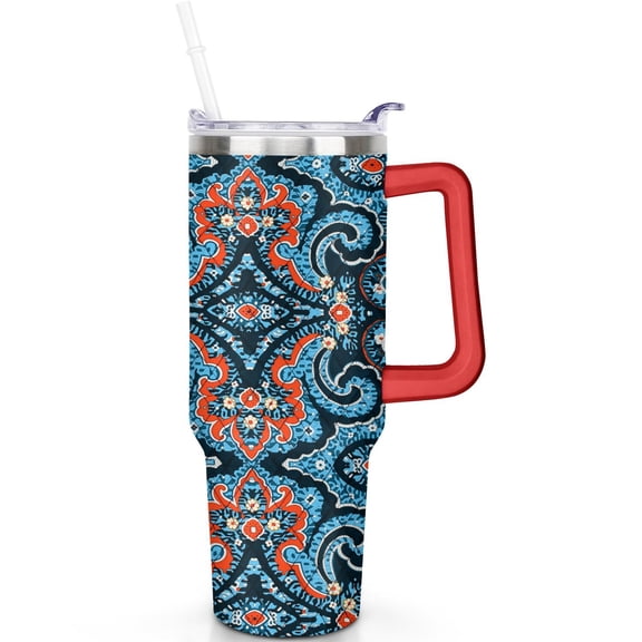40oz Boho Tumbler, Handle, Spill Proof Lid & Straw | 40 oz Bohemia Theme Tumbler | Double Insulated Travel Coffee Cup | Boho Gifts