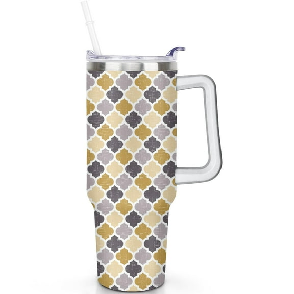 40oz Boho Tumbler with Spill Proof Lid & Straw | Stainless Steel Double Insulated | 40 oz Bohemia Theme Tumbler | Comfort Handle | Travel Cup for Coffee/Tea | Boho Gifts