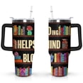 thumbnail image 1 of 40oz Bookshelf Book Lover Stainless Steel Flip Straw Tumbler Spill Proof Travel Cup Double Wall Vacuum Insulated Coffee Mug with Handle, 1 of 6