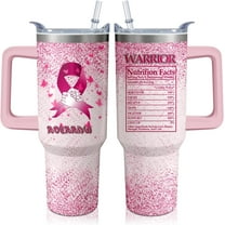 40oz Breast Cancer Awareness Tumbler with Handle and straw for Women, Pink Ribbon Stainless Steel Insulated Cup, Coffee Mug Water Bottle,Gift for Patients Survivor