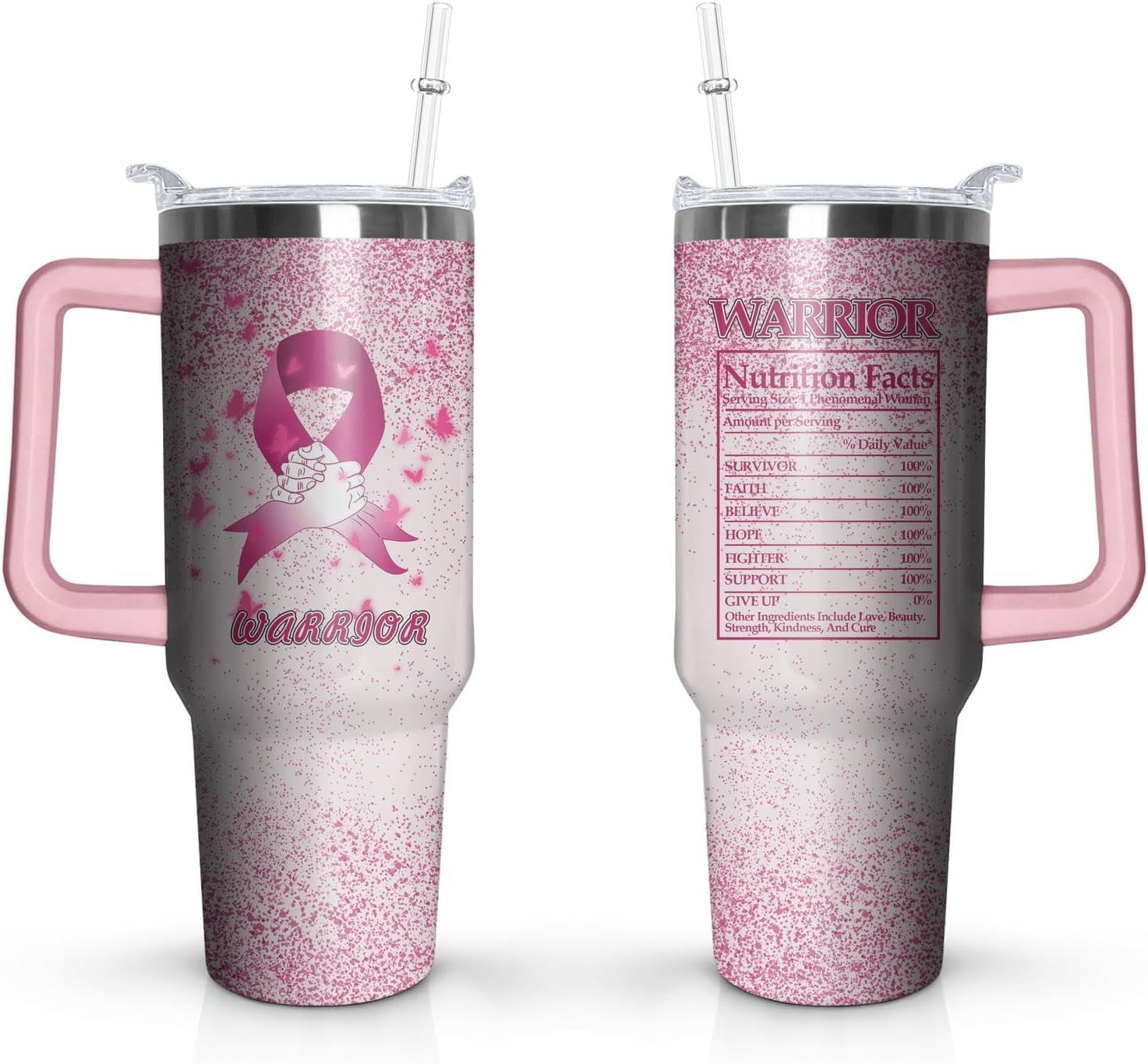 40oz Breast Cancer Awareness Tumbler with Handle and straw for Women ...