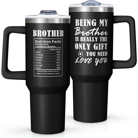 40oz BrotherTumbler with Handle and Straw,Special Birthday Gifts from Sister or Brother, Unique Gift for His, Ideal Presents for Christmas or Special Occasions,Stainless Steel Cup Coffee Travel Mug