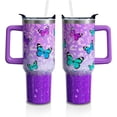 thumbnail image 1 of 40oz Butterfly Tumbler with Handle & Straw Lid - Sparkling Glitter Stainless Steel, Double Wall Vacuum Insulated Cup - Perfect Gift for Women, Girls, Butterfly Lovers, 1 of 6