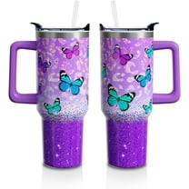 40oz Butterfly Tumbler with Handle & Straw Lid - Sparkling Glitter Stainless Steel, Double Wall Vacuum Insulated Cup - Perfect Gift for Women, Girls, Butterfly Lovers