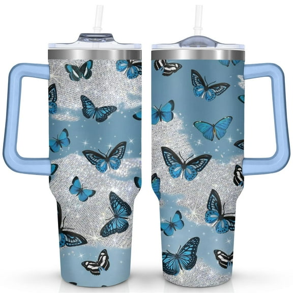 40oz Butterfly Tumbler with Handle & Straw - Insulated Stainless Steel Travel Mug,Leakproof,Cup Holder Friendly,Dishwasher Safe,for Hot/Cold Drinks.