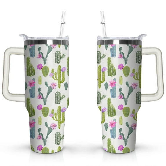 40oz Cactus Exotic Plant Stainless Steel Flip Straw Tumbler Spill Proof Travel Cup Double Wall Vacuum Insulated Coffee Mug with Top Handle