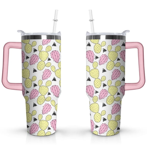 40oz Cactus Stainless Steel Flip Straw Tumbler Spill Proof Travel Cup Double Wall Vacuum Insulated Coffee Mug with Top Handle