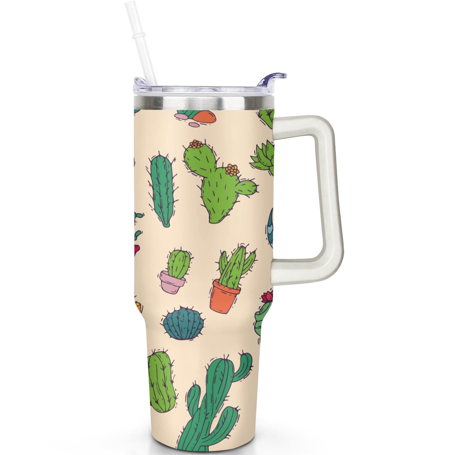 40oz Cactus Themed Insulated Mug, Double Wall, No Condensation, Office ...
