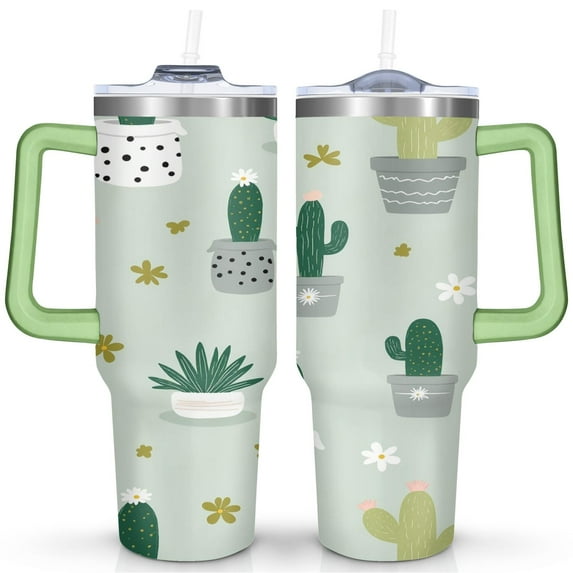 40oz Cactus Tumbler - BPA-Free Stainless Steel Vacuum Insulated Travel Mug with Leak-Proof Lid & Straw - Double Wall Insulation for Hot/Cold Drinks - Boho Cactus Design