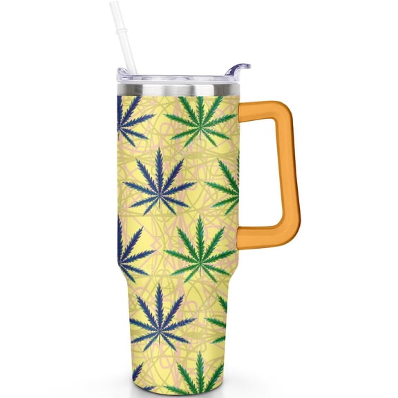 40oz Cannabis Leaves Tumblers with Lids Straws Vacuum Insulated Travel Mug with Handle Flip Straw Lid Leak Proof Stainless Steel Travel Tumbler Must Have
