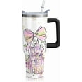thumbnail image 1 of 40oz Cartoon Castle Theme Tumbler | with Handle and Lid and Straw | Bowknot and Firework Travel Coffee Mug -Birthday,Christmas Gift, 1 of 6