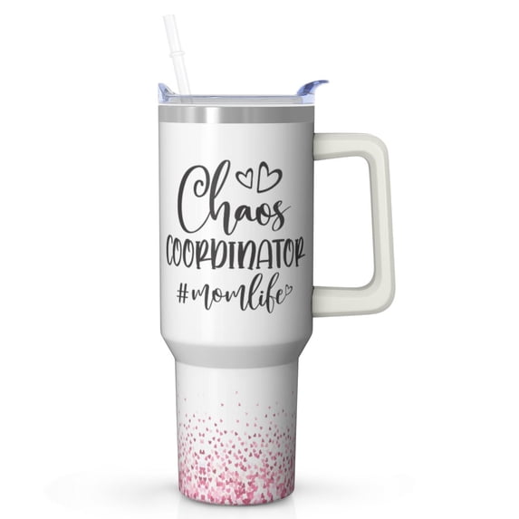 40oz Chaos Coordinator Tumbler Gift: Insulated Stainless Steel Cup with Handle, Funny Coffee Mug for Women Boss Coworker Teacher Nurse Mom