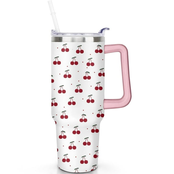 40oz Cherrys Theme Tumbler with Handle, Straw 40 oz Cherrys Tumbler, Leak-Proof Lid Double Insulated Travel Cup Gifts