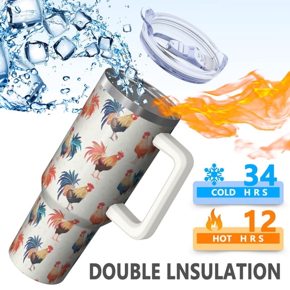 40oz Chicken Tumbler with Handle Straw Chicken Theme 40 oz Tumbler Spill Proof Lid Double Wall Insulated CondensationFree Mug Travel Accessories Must Have