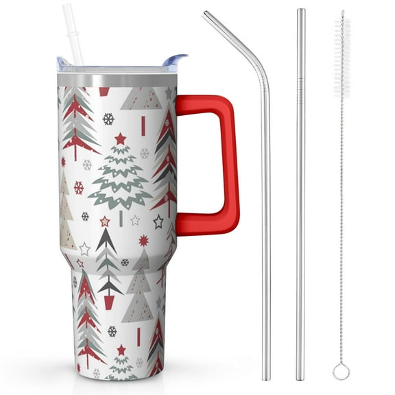 40oz Christmas Gifts Tumbler w/Handle & Straw - Snowflake Design Double Wall, Stainless Steel Insulated Gift Cup