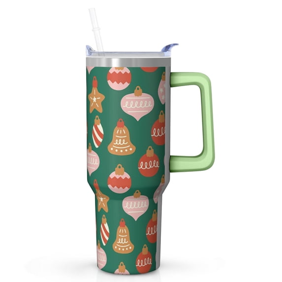 40oz Christmas Ornaments Tumbler with Lid and Straw, Cute Stainless Steel Insulated Cup Holiday Gifts