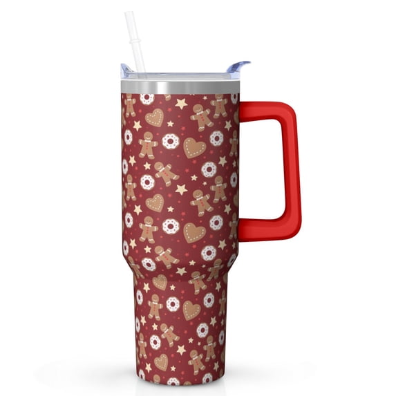 40oz Christmas Pattern Double Wall Insulated Travel Mug with Handle Straw Lid for Women Holiday Season