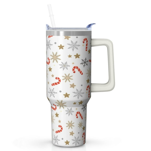 40oz Christmas Pattern Durable Stainless Thermal Tumbler with Handle Straw Lid for Girls Holiday Party Use