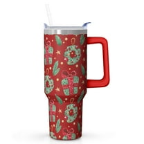 40oz Christmas Tree Tumbler with Lid and Straw, Stainless Steel Cup with Handle Red Bowknot Travel Mug, Holiday Presents for Women Men