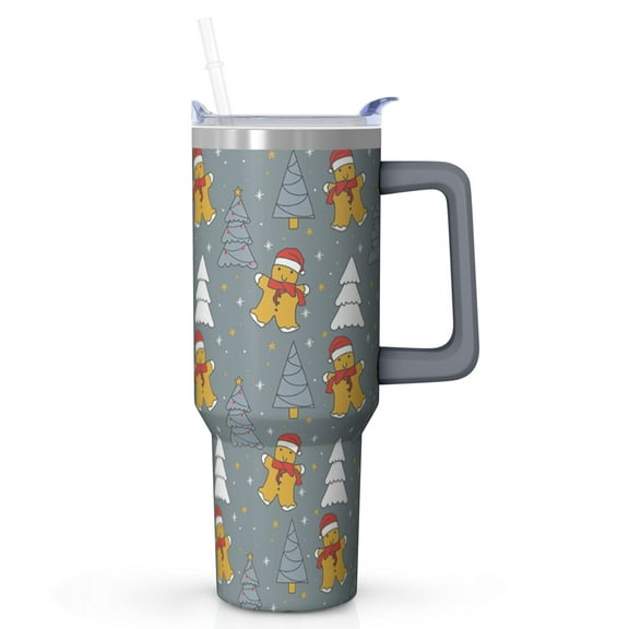 40oz Christmas Tree Tumbler with Lid and Straw, Stainless Steel Cup with Handle Snowman Travel Mug, Holiday Presents