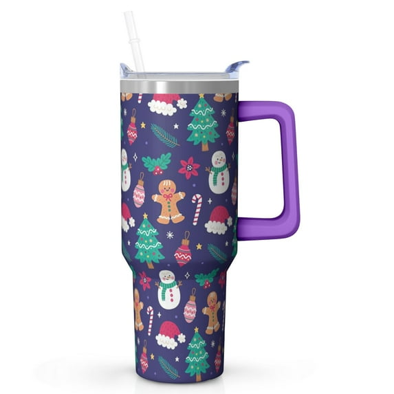 40oz Christmas Tree Tumbler with Straw Handle Leak Proof Stainless Steel Cup Holiday Coffee Water Bottle Gifts