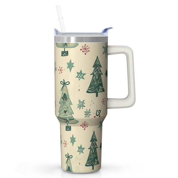 40oz Christmas Tree Tumbler with Straw Lid Stainless Steel Double Wall Insulated Cup Holiday Gifts