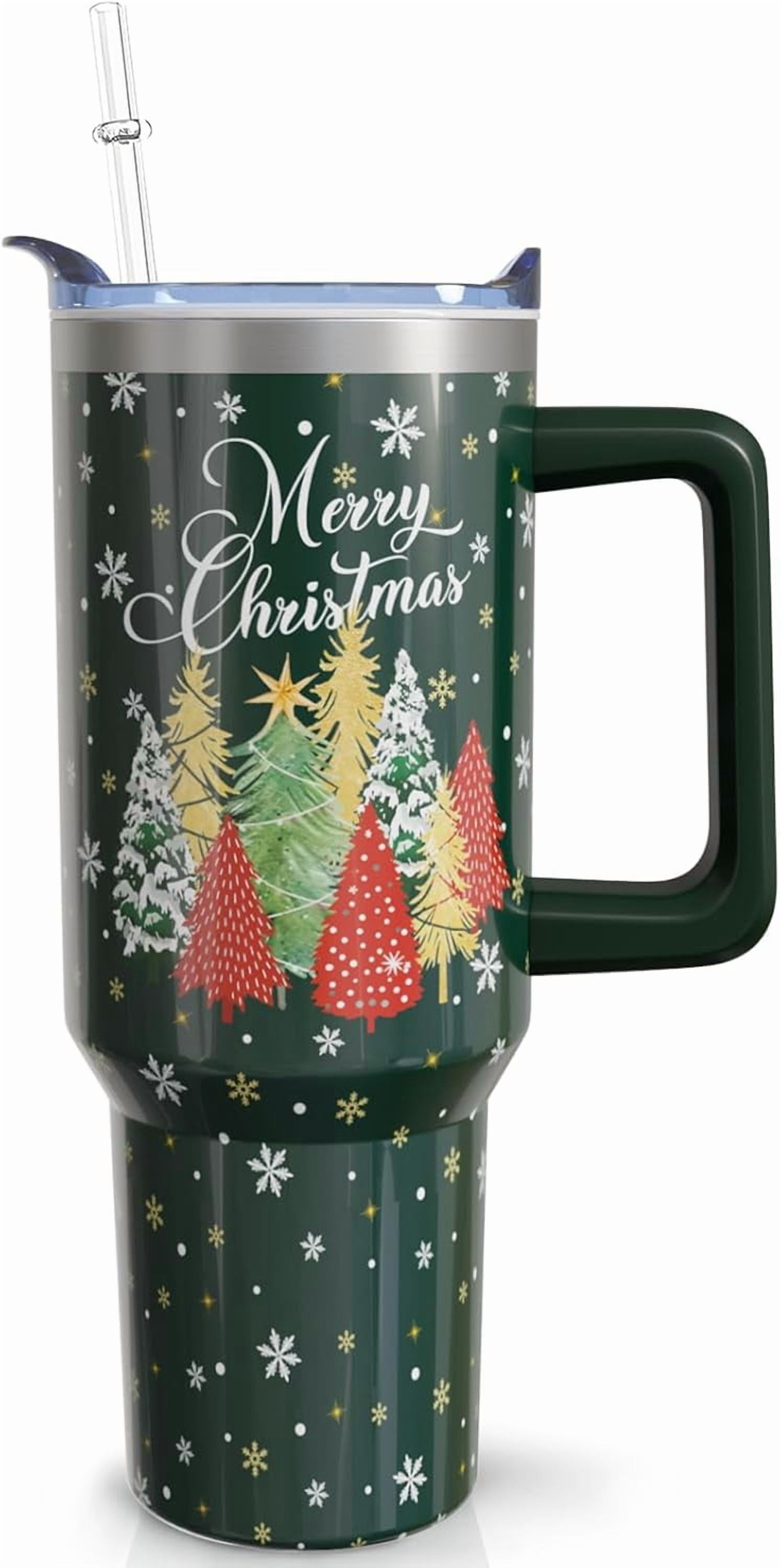 40oz Christmas Tumbler With Handle Lid and Straw, Stainless Steel Pink Xmas Snowman Insulated Coffee Cup, Christmas Gifts for Women/Mom/Daughter/Aunt/Girlfriend