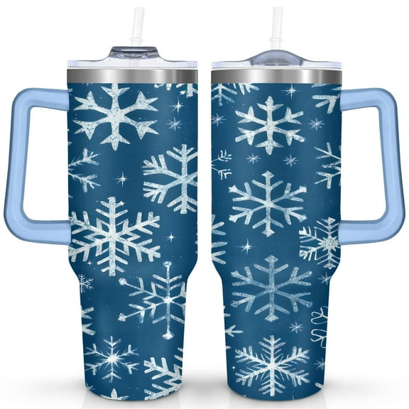 40oz Christmas Tumbler with Lid and Straw - BPA-Free Stainless Steel Vacuum Insulated Travel Mug with Snowflakes & Reindeer Design, Leak-Proof for Hot/Cold Drinks