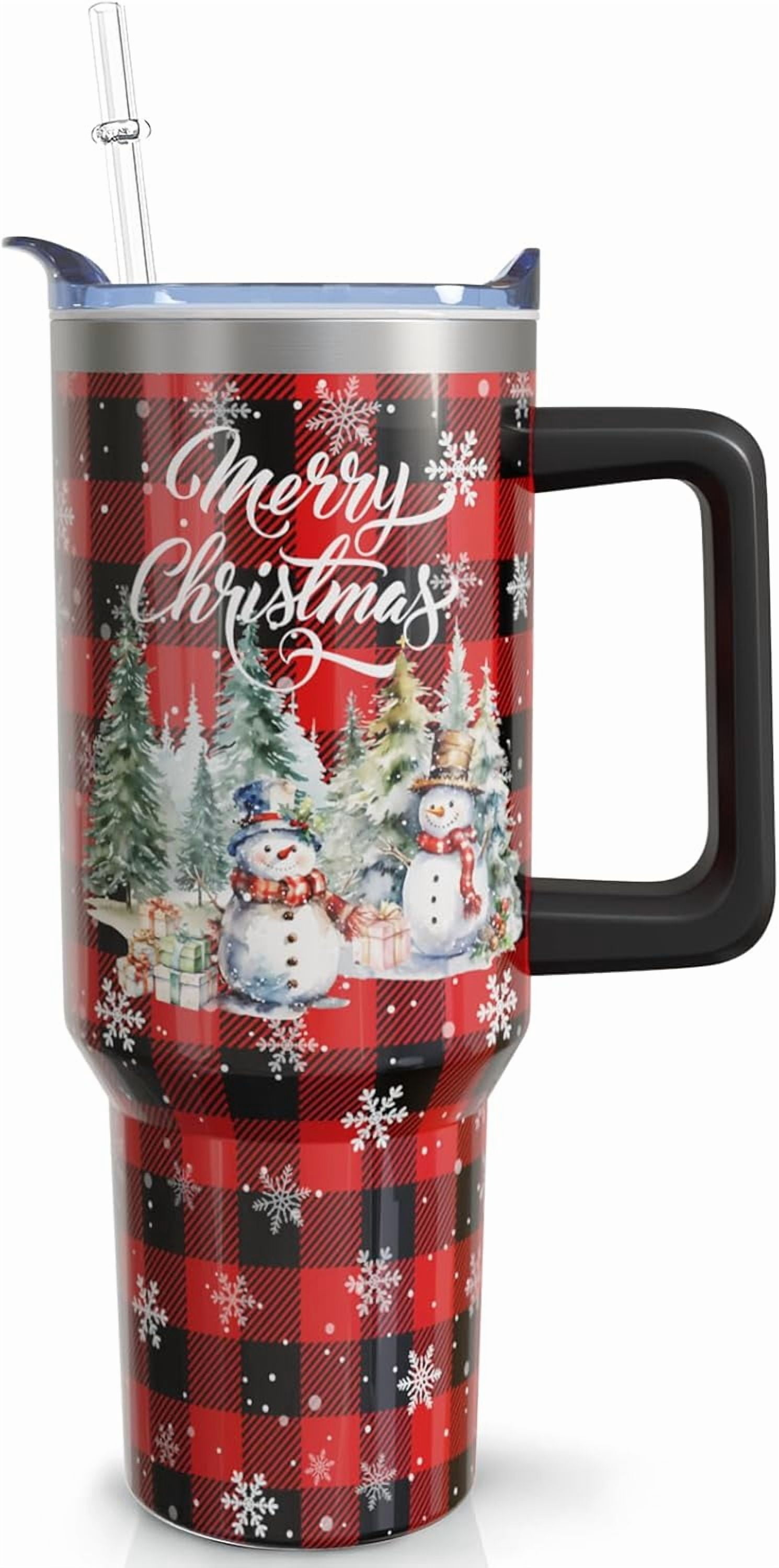 40oz Christmas Tumbler With Handle Lid and Straw, Stainless Steel Xmas Insulated Coffee Cup, Christmas Gifts for Women/Mom/Daughter/Aunt/Girlfriend